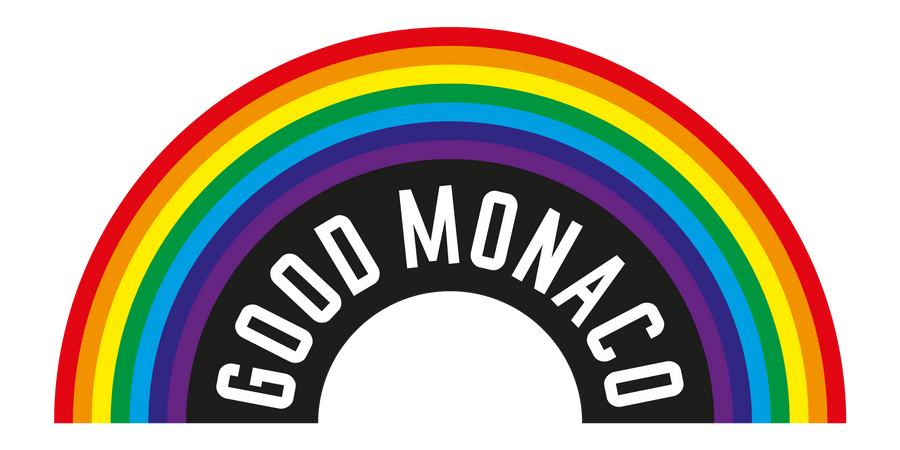 Good Monaco Logo: Regenbogen mit dem Schriftzug Good Monaco
